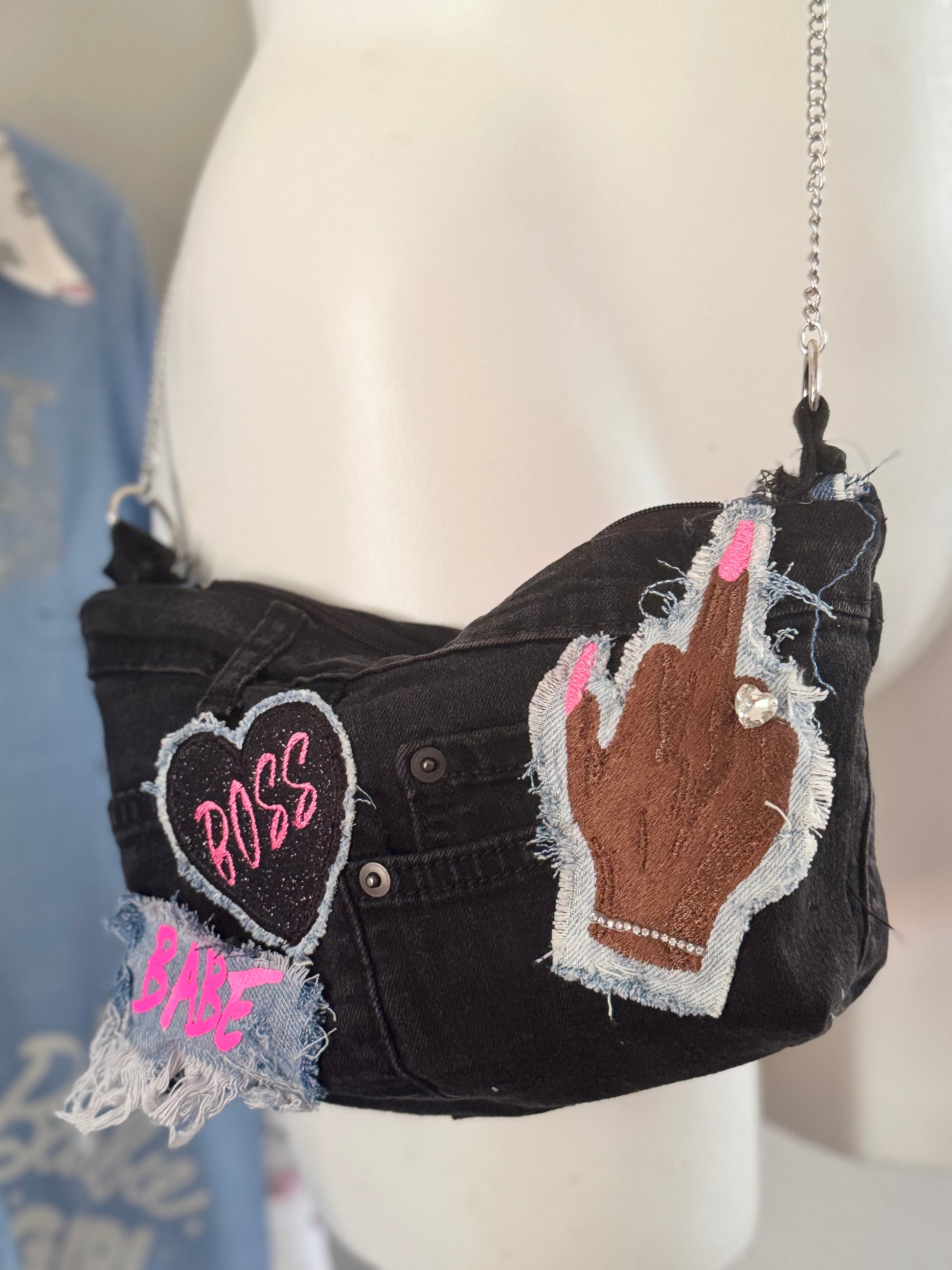 Boss In Black Denim Crossbody Bag
