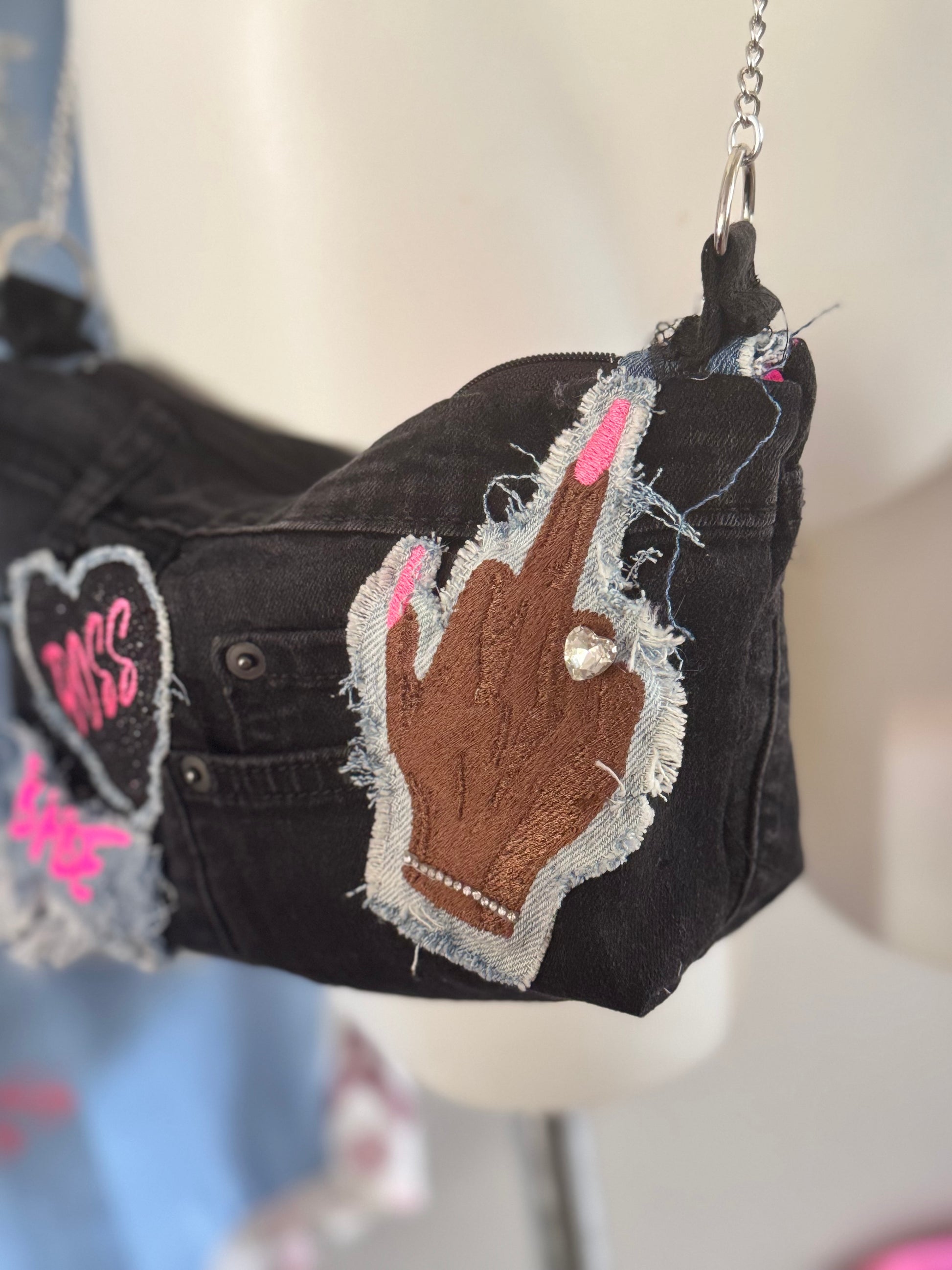 Boss In Black Denim Crossbody Bag