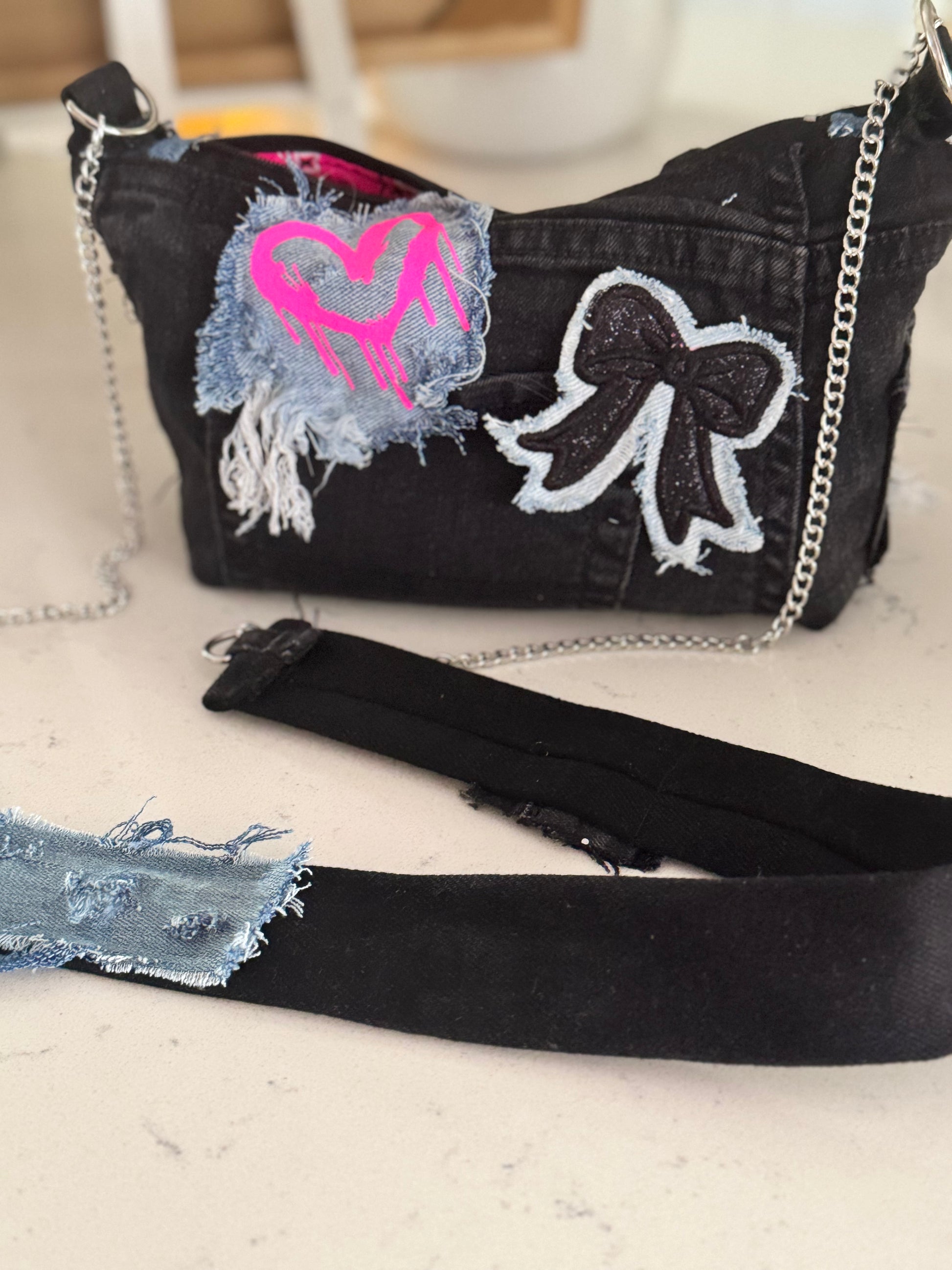 Boss In Black Denim Crossbody Bag