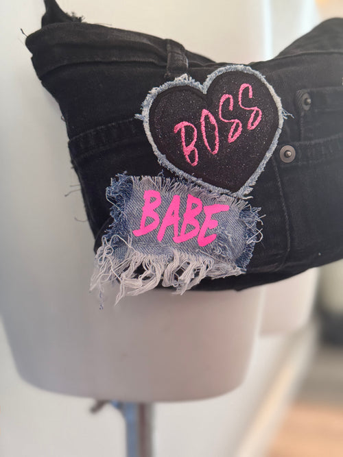 Boss In Black Denim Crossbody Bag